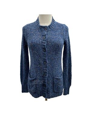 Charter Club Petite Marled Blue with Pink Undertones Button Cardigan Sweater Sma